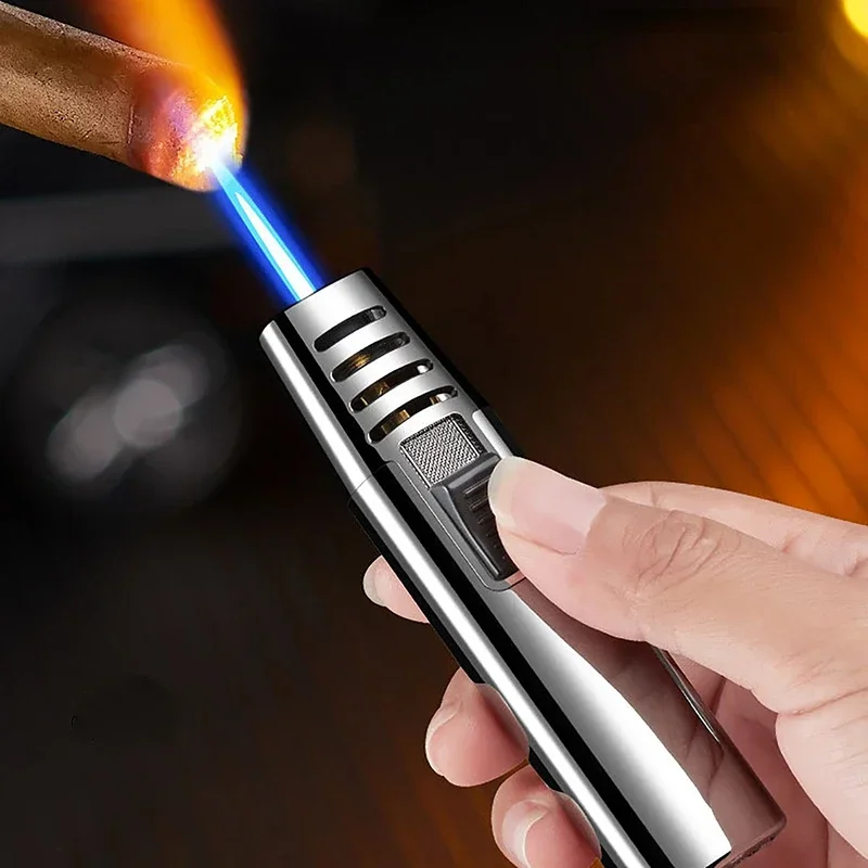 Metal Windproof Powerful Turbo Inflatable Butane Jet Flame Gas Torch Lighter Portable Cigar Lighter Kitchen Household Tool