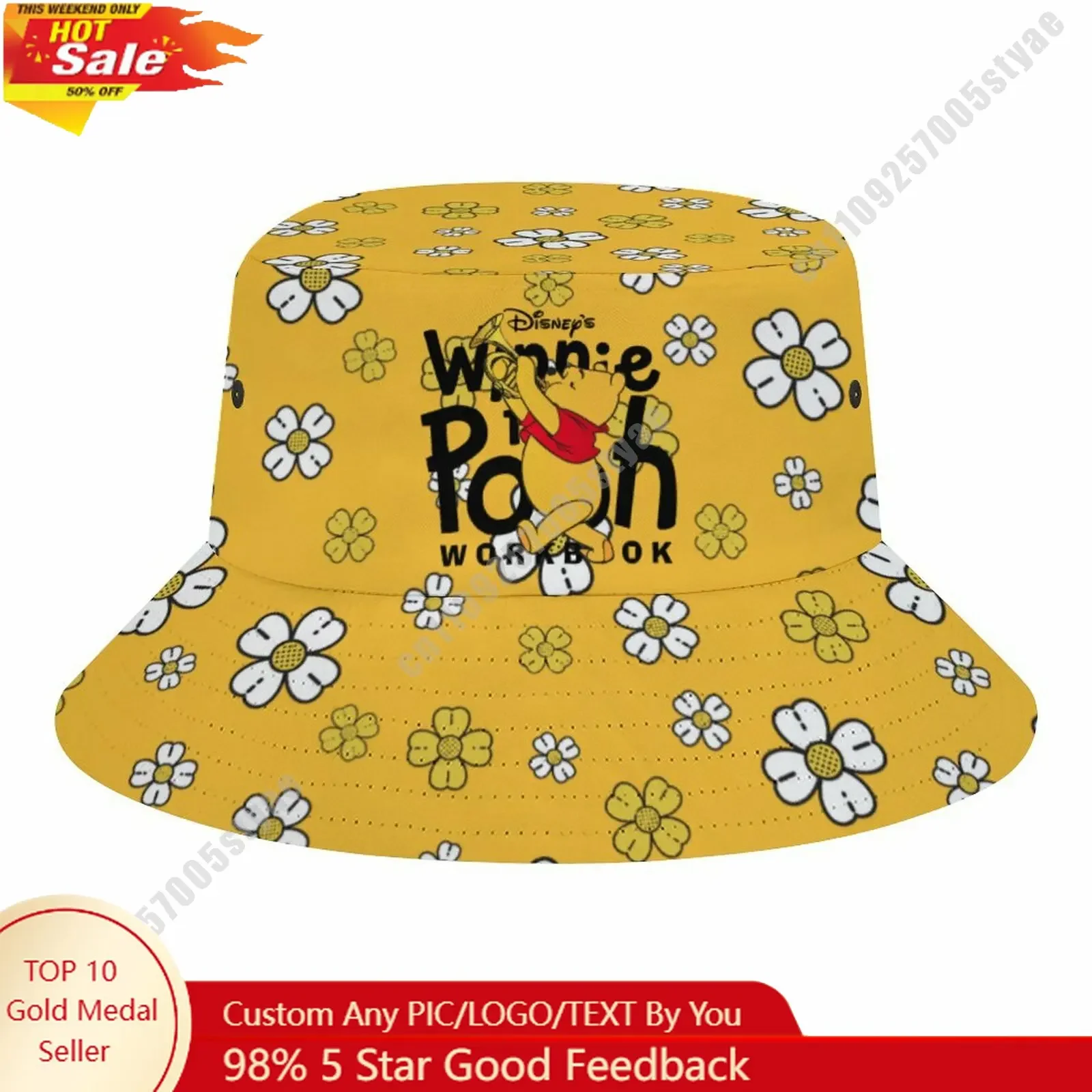 

Winnie The Pooh Bucket Cap Disney Cartoon DIY Custom Your Graphic Design Fisherman Hat Holidays Gift Sun Protection Fashion Hat