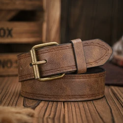 A men's and women's matching belt with retro button closure, PU faux thread embossed belt, casual style, versatile.