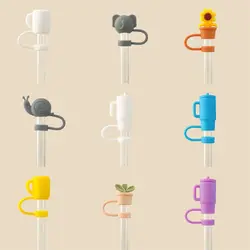 10mm Straw Straw Tips Covers Good Sealing Snail Grass Elephant Cactus Straw Topper Silicon Dust-Proof Straw Tips Lids