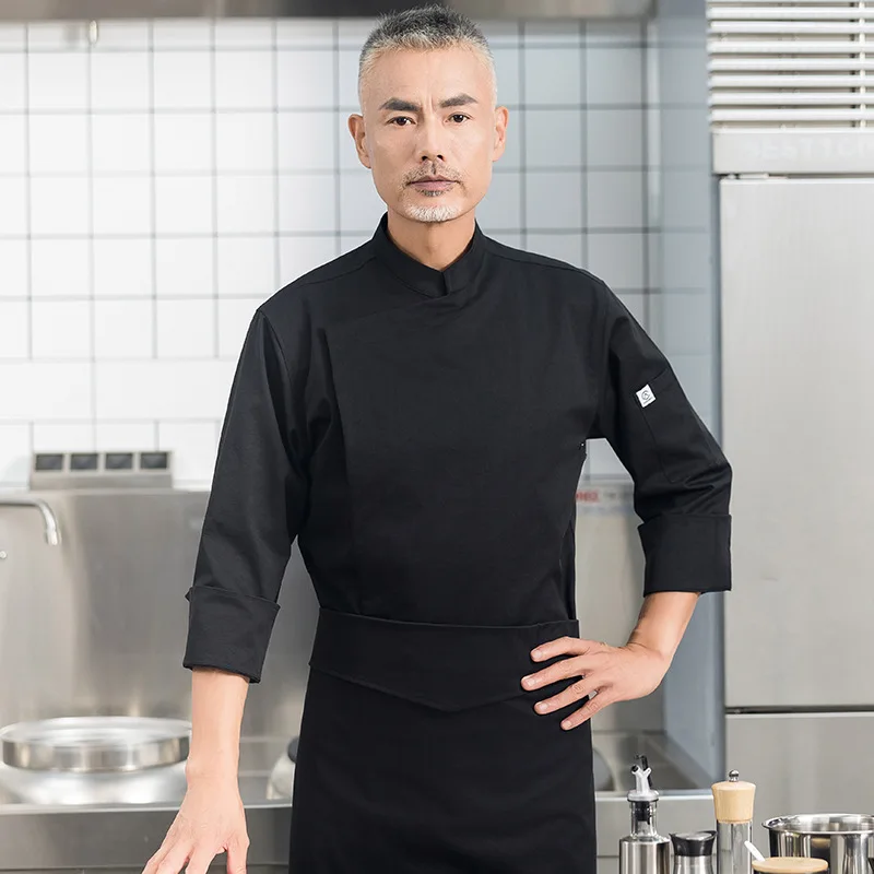

Asymmetrical elastic chef workwear, long-sleeved autumn and winter attire for restaurants and catering, kitchen clothing, wester