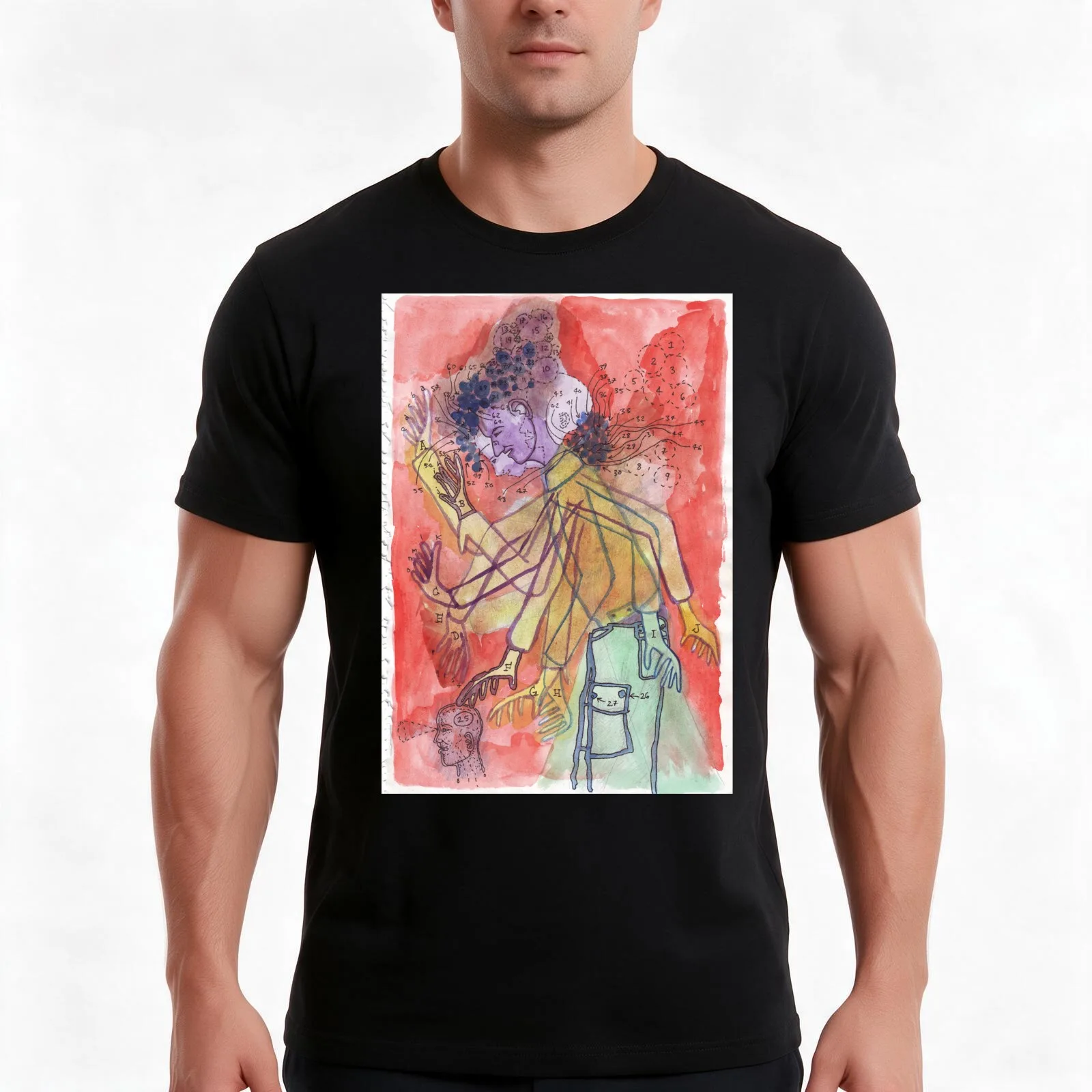 My Multiple Hang Ups drawing by Luke Foster T-Shirt, Summer Casual Cotton Tee, Oversized Streetwear Tops, Vintage Graphic Print