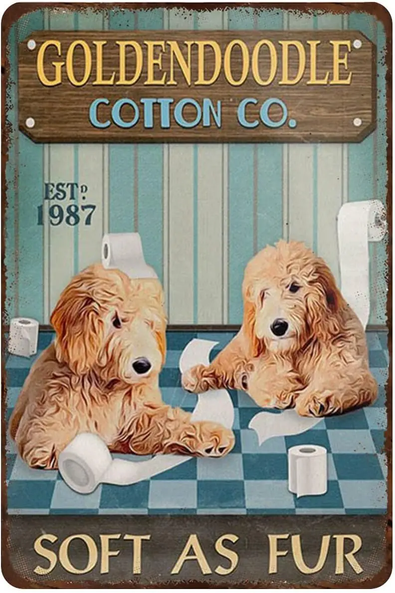 Metal Tin Sign Goldendoodle Dog Cotton Funny Bathroom Signs Wall Decor Vintage Home Washroom Toilet Bath Signs Wall Plaque Decor