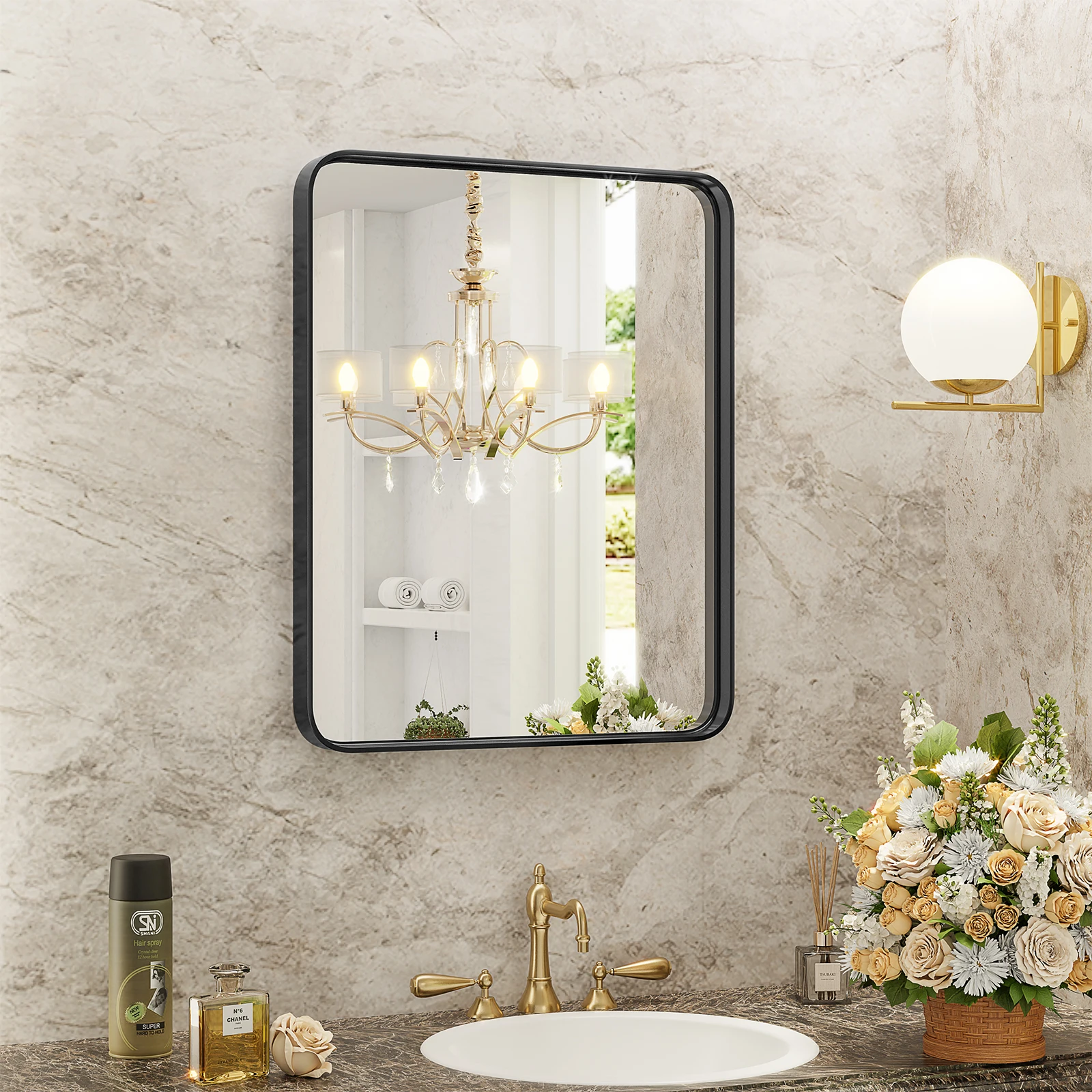 

Bathroom Mirror Vanity Mirror for Wall,Aluminum Alloy Framed Wall Mirror Farmhouse,Anti-Rust,Tempered Glass