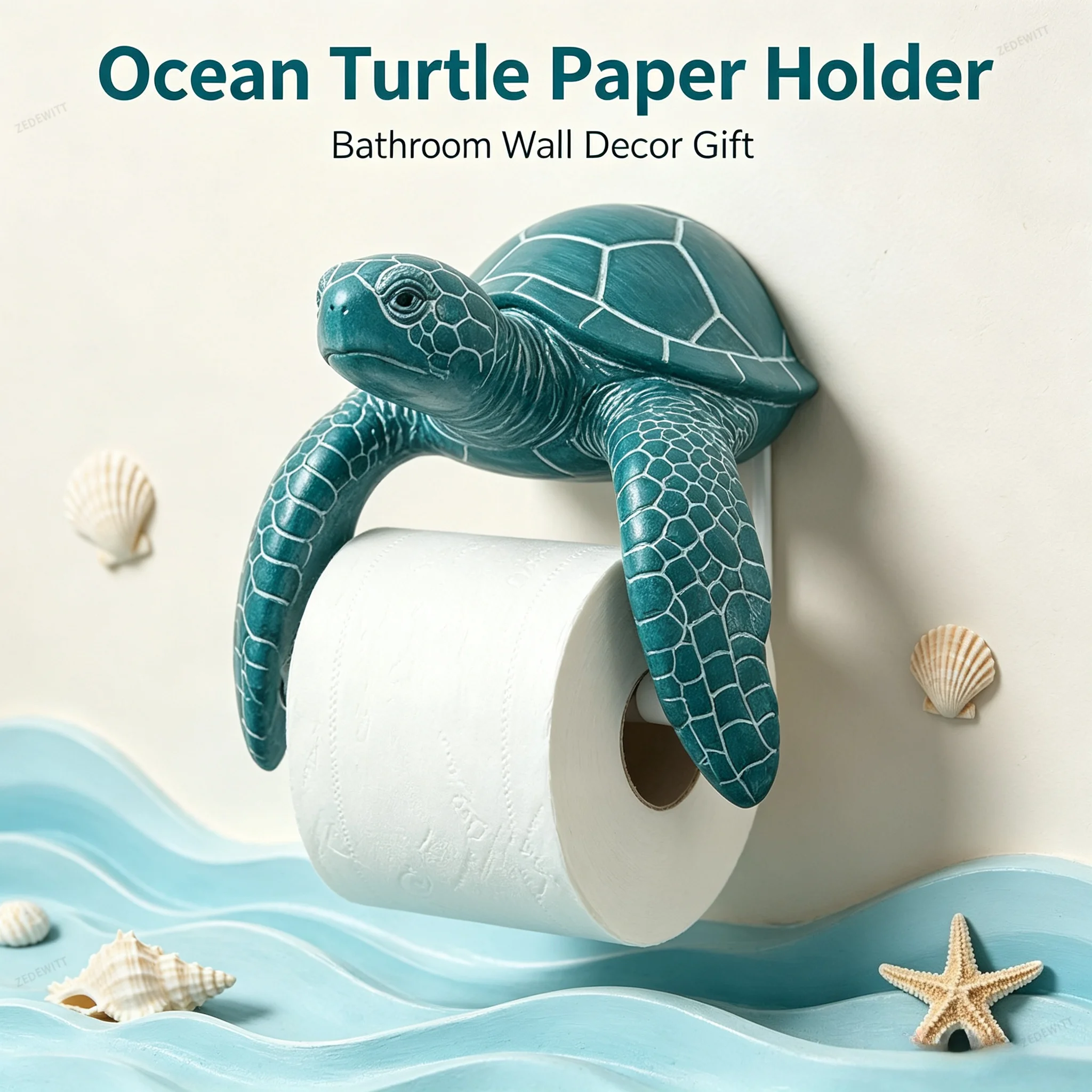 3D Printed Turtle Toilet Paper Holder Coastal Themed No Drilling Wall Mount Tissue Holder Easy Install Bathroom Decor Accessory