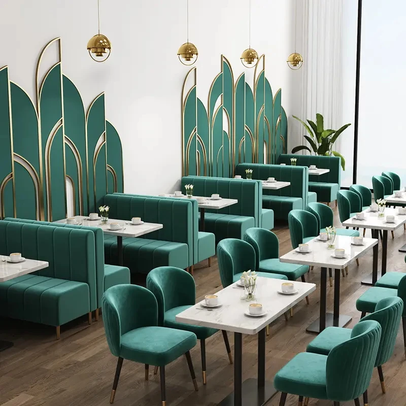 Modern Restaurant Furniture Velvet Green Booth Seats Cafeteria Sofa Cafe Table And Chairs Set For Restaurant And Bars