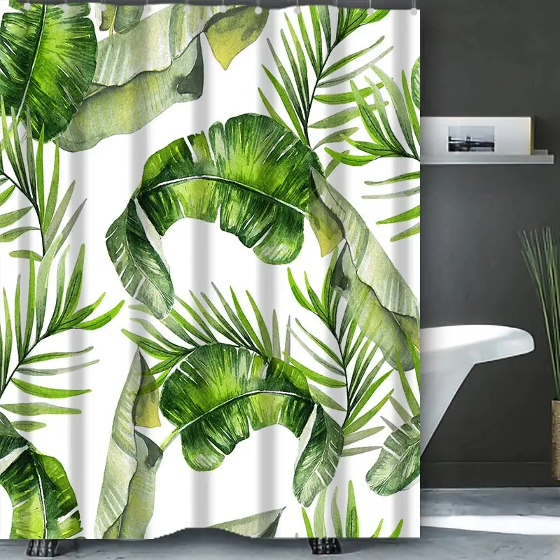 Nordic green leaf Bathing Curtain  Bathroom Nordic green leaf  Shower Curtain Waterproof With 12 Hooks Home Deco Free Ship