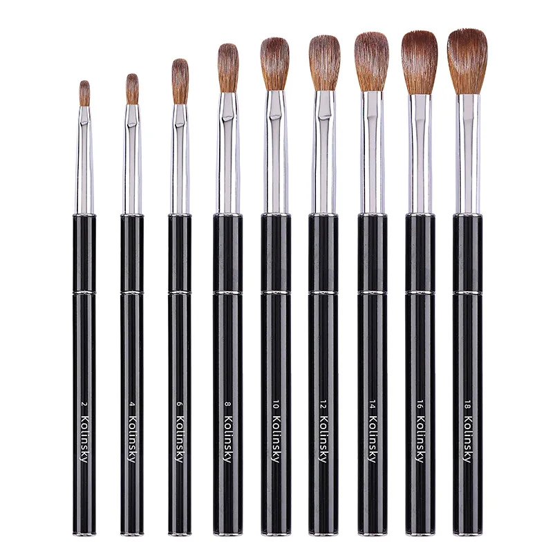 

100% Kolinsky Acrylic Nail Brush Oval Crimped Black Metal Handle Professional Good Quality for Acrylic Powder Size 2-18