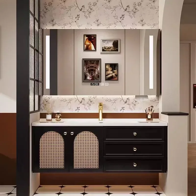 FGMobile da bagno  in quercia retrò, combinazione di mobili da bagno con lavabo integrato in ceramica