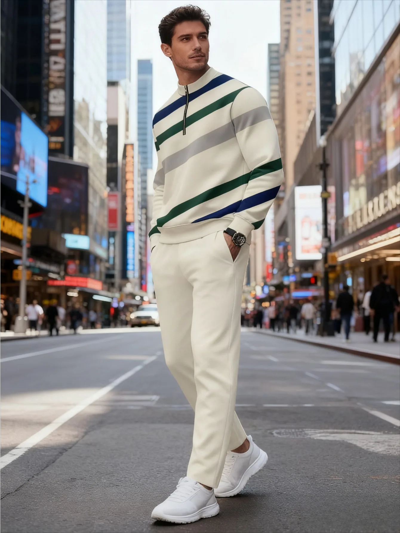 Conjunto de 2 piezas, conjunto deportivo de manga larga y pantalones largos a la moda para hombres europeos y americanos