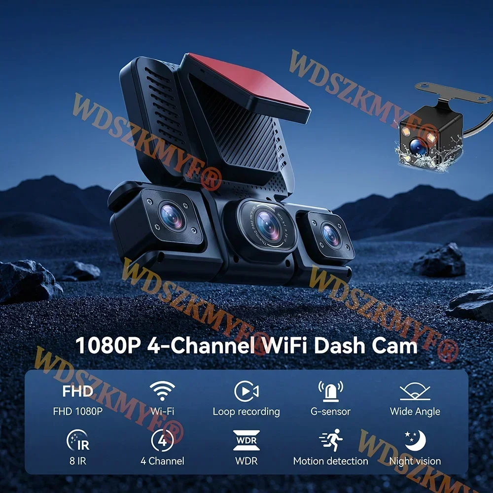 360° 4CH Car Dash Camera 1080P Full HD Car DVR 24H Parking Monitor 4way Front Rear Interior With Rear View camea Night Vision