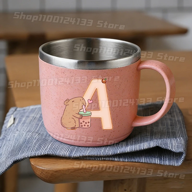 

Capybara Stainless Steel Water Bottle Girl Letters A- Z Anime Kawaii Printed Woman Mouthwash Toothbrush Cup Kids Party Game Gift