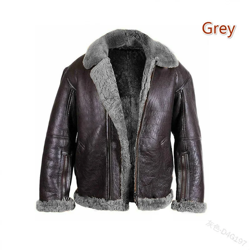 Original Ecological Ethnic StylePUFleece-lined Men's Leather Coat Nordic Winter Padded Lapel Zipper Snow Leather Coat Men