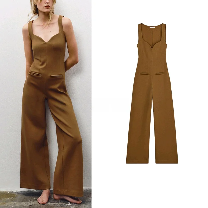 

Comfortable Long One-Piece Suit Spring New Arrival Women's Casual Sle Heart Collar Double-Sided Fabric Simple Design