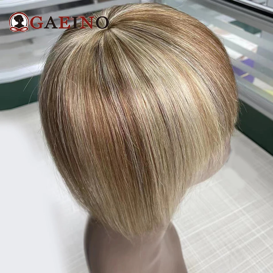 Clip In Bangs Human Hair Topper For Women Chestnut Brown Highlighted Golden Blonde Natural Fringe Hair Bangs Blunt Bangs