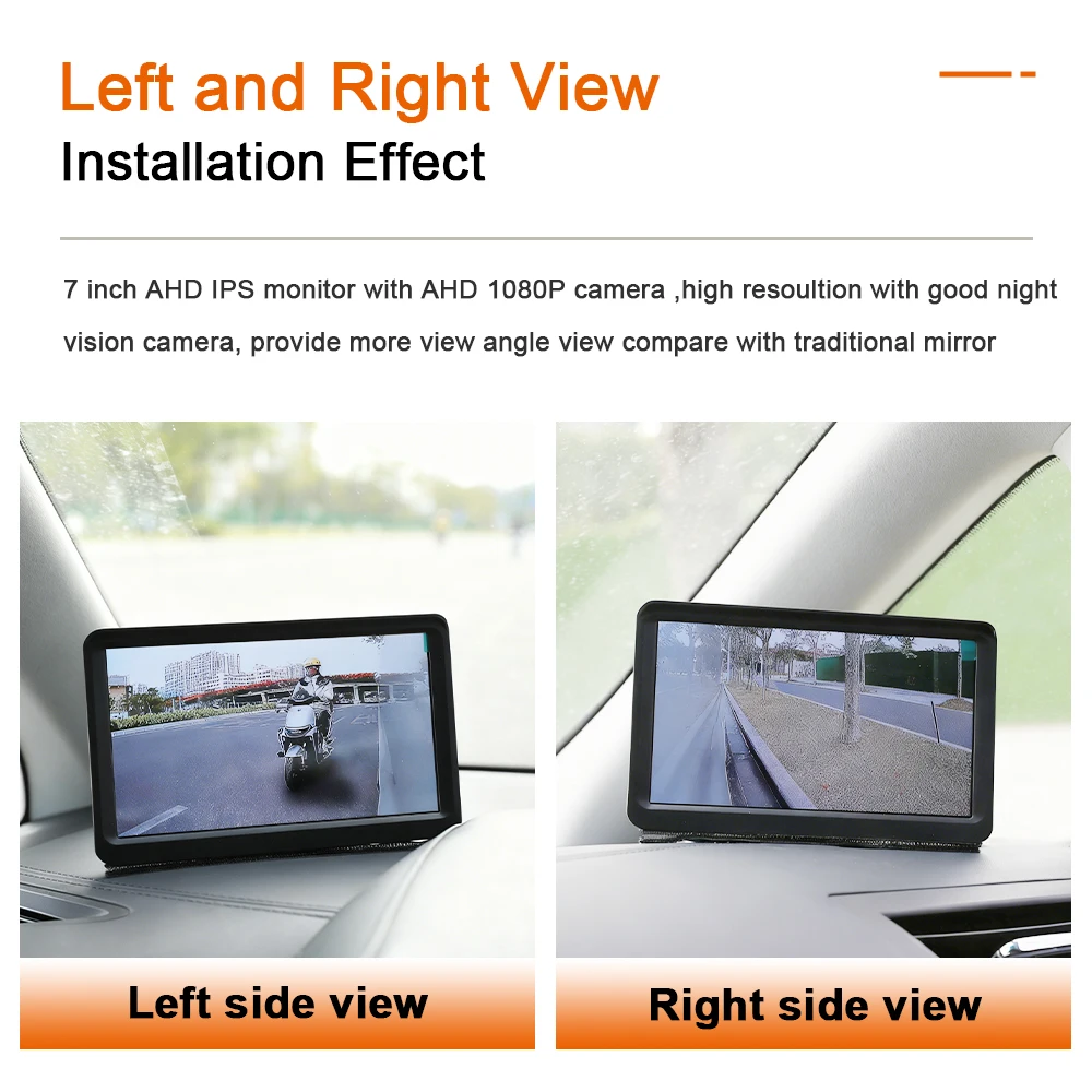 Carsanbo 7-inch Ultra-thin TFT LCD Display Car HD Left Right Side View Camera Night Vision Blind Spot 87 Degree for Sedan Pickup