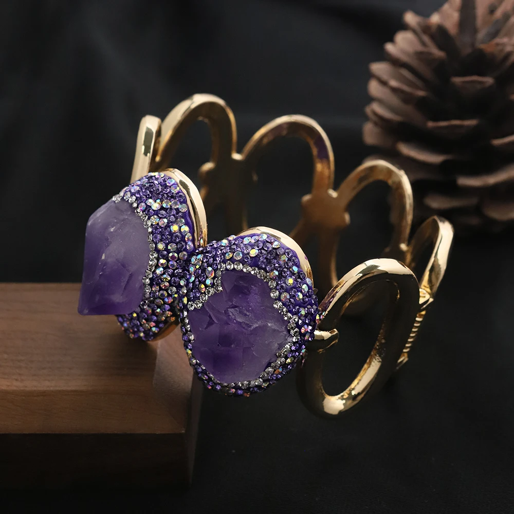 Natural Amethyst Bracelet Female Hand Inlaid Rhinestones Exquisite Fashion Personality Luxury Party Ladies Jewelry GB1176