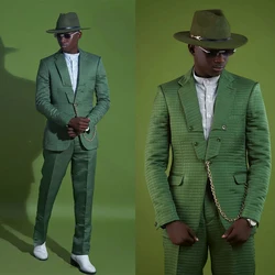 Dark Green Men's Suits Tailored 2 Pieces Blazer Pants Wide Lapel One Button Slim Fit Formal Modern Wedding Custom Made Plus Size