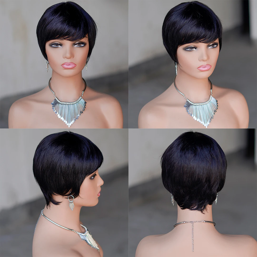 Straight Pixie Cut Wigs Human Hair Braizilian Burgundy Straight Human Hair Wigs Machine Made Cheap Short Bob Wig Human Hair