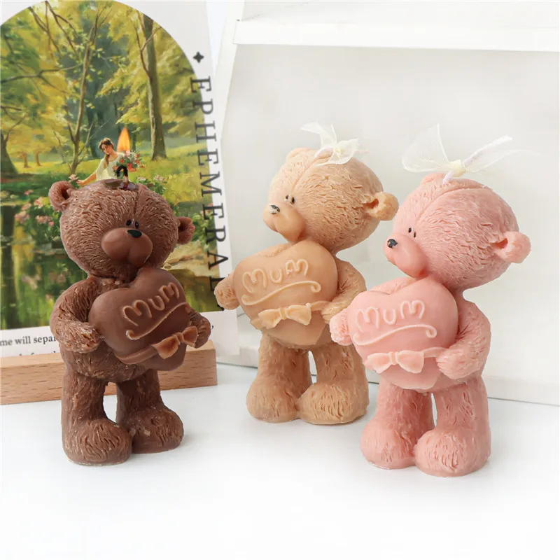 3D Cute Teddy Bear Candle Mold Mold DIY Animal Gypsum Epoxy Resin Handmade Soap Animal Mould Holiday Party Gifts Home Decor