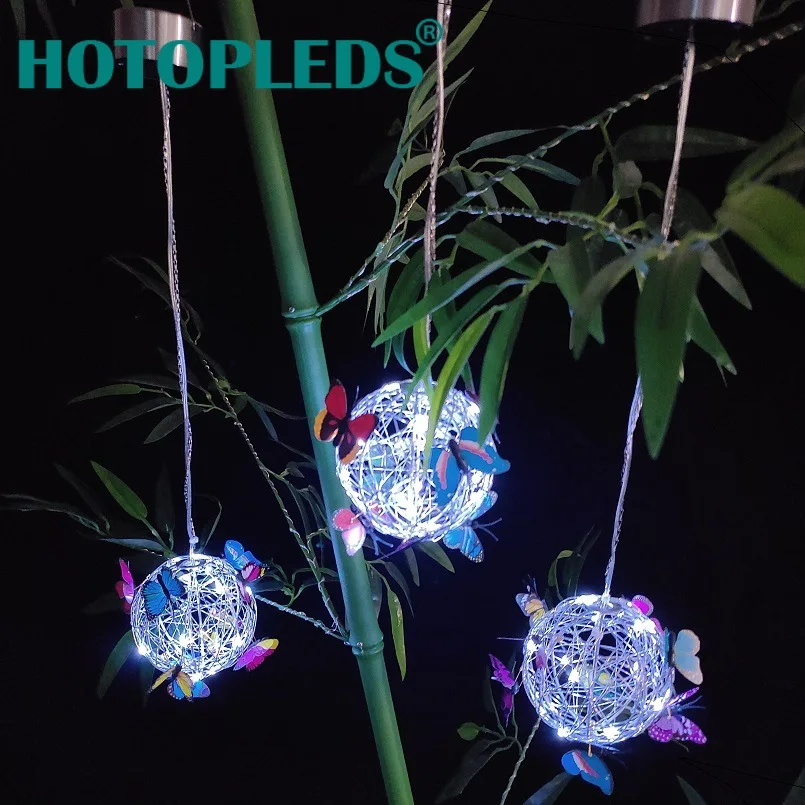 

New led solar simulation butterfly ball chandelier outdoor courtyard garden light decorative aluminum wire ball light