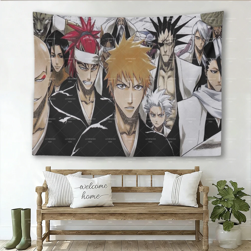 B-Bleach Anime Ichigo & Captains Large Tapestry, Large Wall Tapestry, Cool Room Decoration Items for Bedroom Dorm