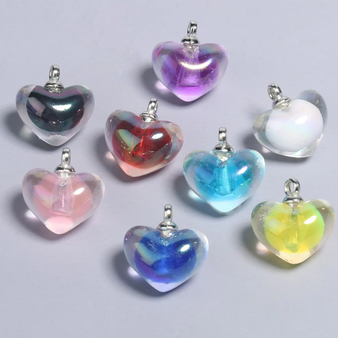 10pcs 19x18mm Clear AB Colorful Love Heart Shape Acrylic Charms Pendant Ornaments Beads For Jewelry Making Findings Earrings