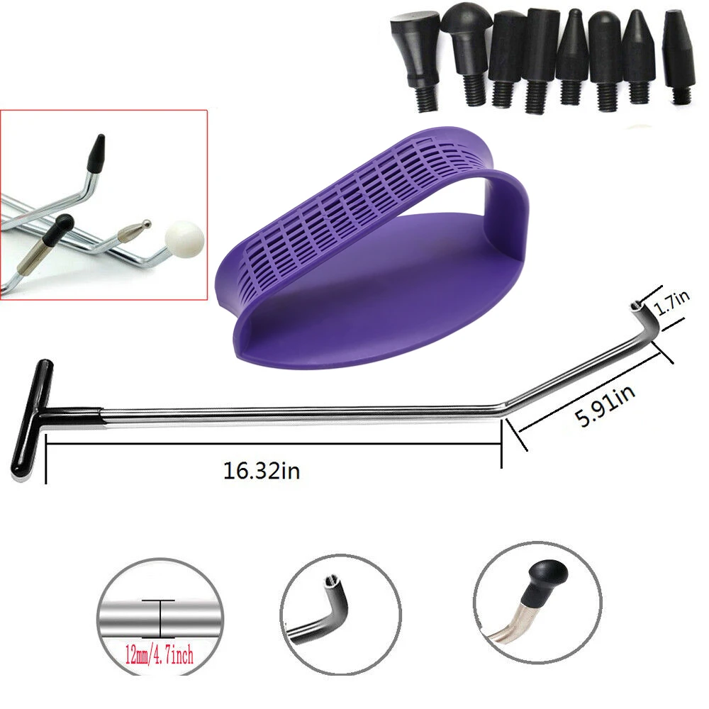 Car Paintless Dent Removal Tools Rod Tips Set Auto Body Sheet Metal Wheel Arch Hub Fender Repair Tyre Ejector Support Kit