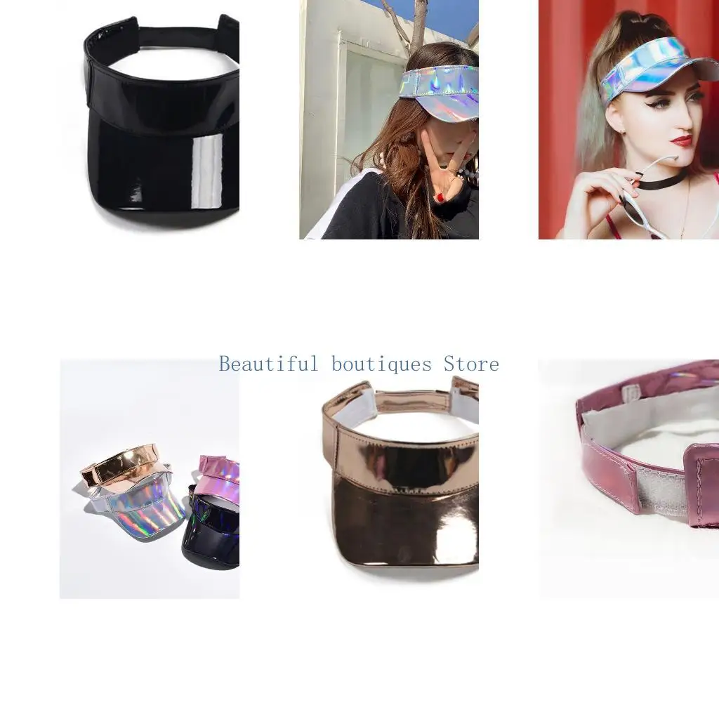 U4LF Minimalist Unisex Faux Leather Empty Top Baseball Cap Metallic Rave Hologram Ref