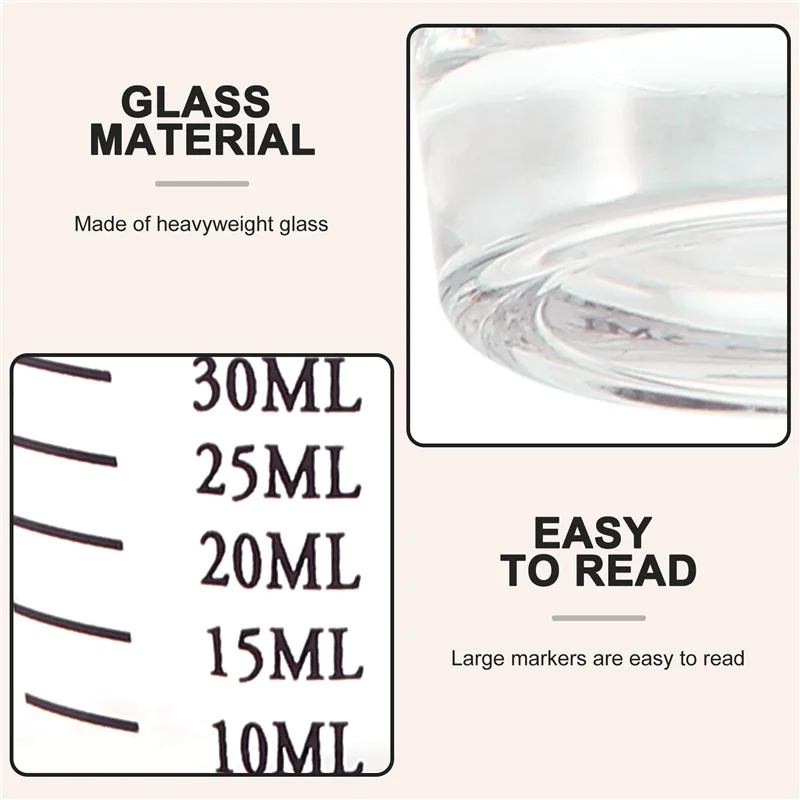 AB39-6Pcs كوب قياس إسبرسو كوب زجاجي سائل زجاجي ثقيل كأس نبيذ 26 قياس تزايدي 1 أونصة، 6 Tsp، 2 تيرابايت، 30 مل