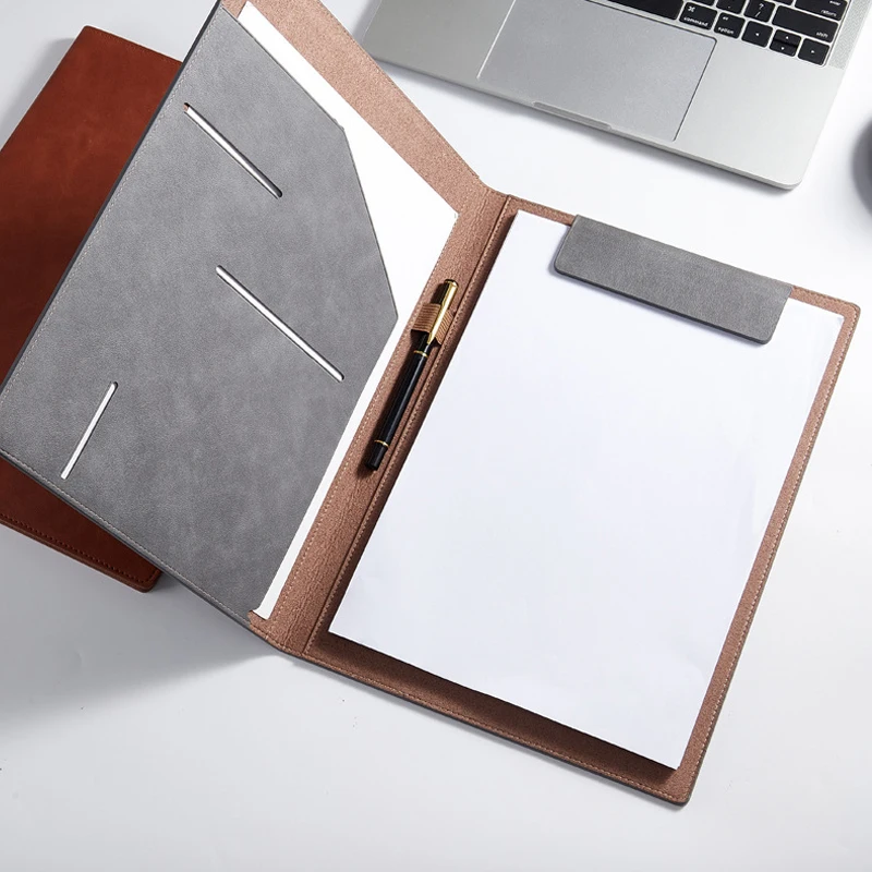 Black A4 Conference Leather Portfolio Folder Magnetic Clipboard Multifunctional Document Holder Desk Organizer Office Supplies view 5