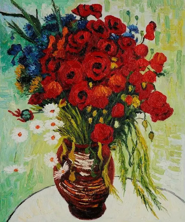 

Van Gogh Vase with Daisies And Poppies Hand Painted Flower Oil Painting Copy Dining Room Wall Decor Canvas Art Still Life
