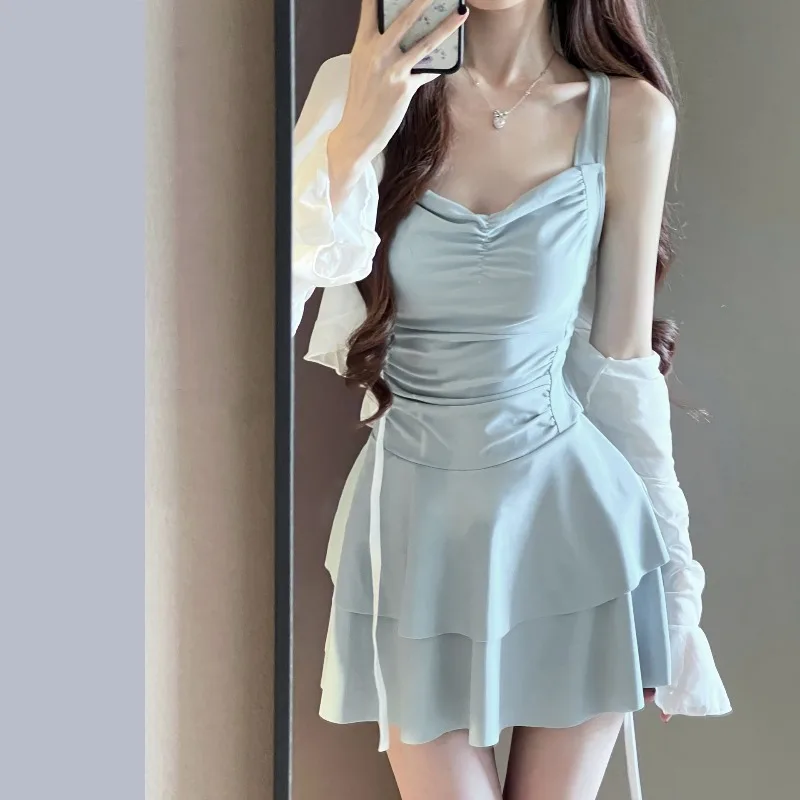 

Backless Sexy Swimsuit Women's Skirt Style One-piece Cover Slimming Effect Pure Desire for Students To Soak in Hot Springs