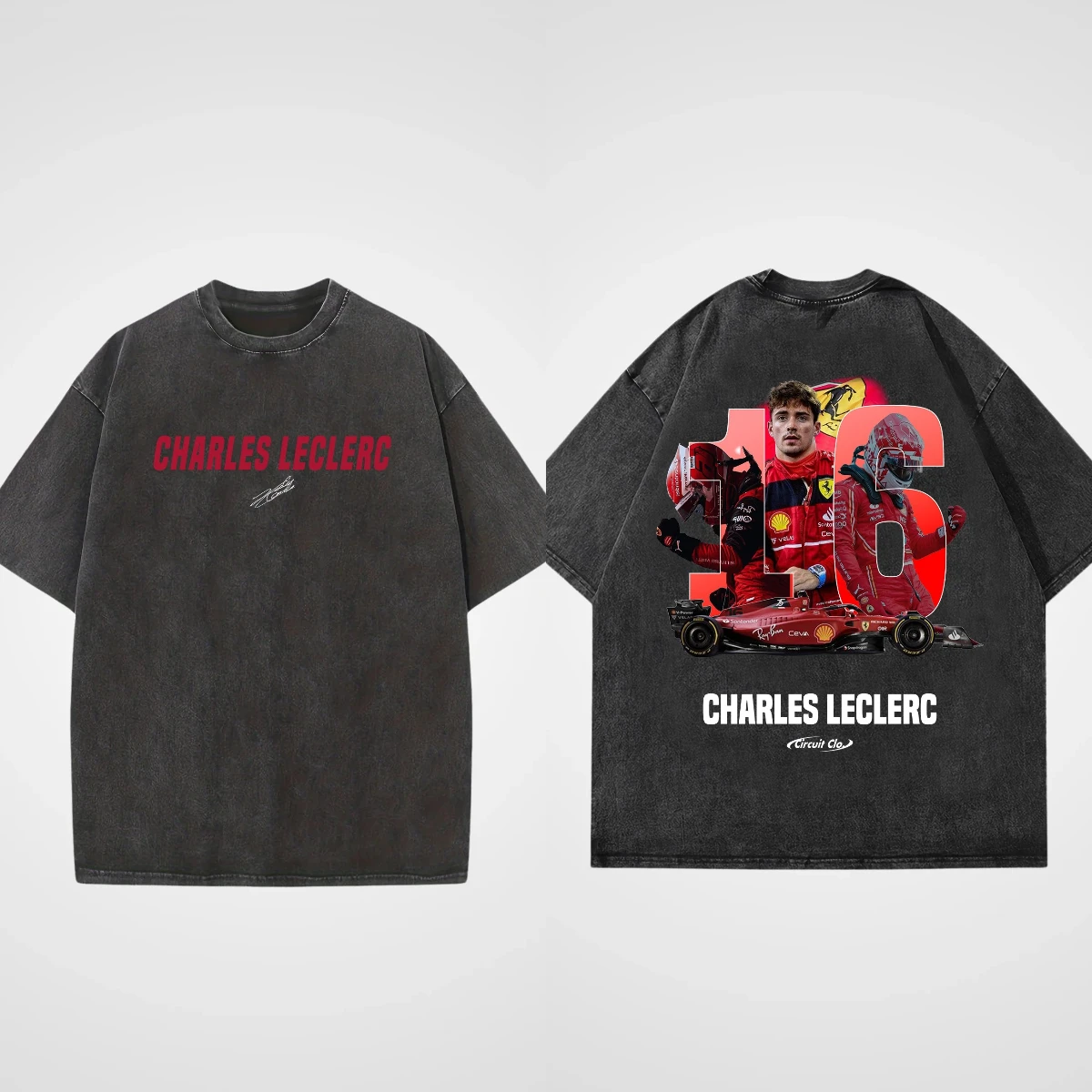 

Summer Men T-shirts Washed Overszied Shirt Charles Leclerc Autograph Print Top Vintage Street Male Female T-shirt Summer Clothes