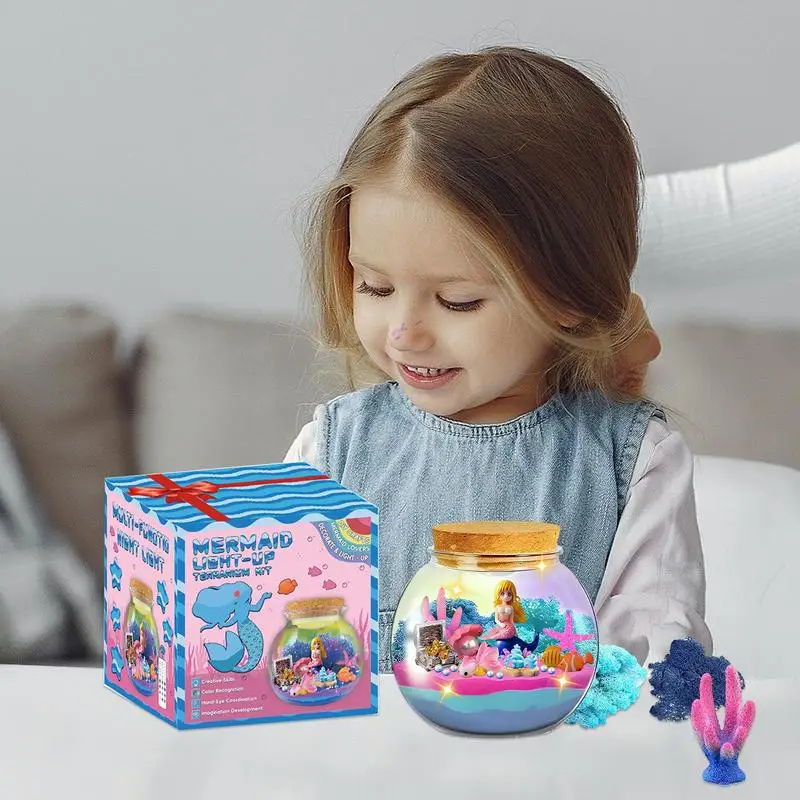 Kit terrario Terrario con luce notturna a LED per bambini con arti e mestieri educativi a distanza Creature marine Acquario per ragazze dai età