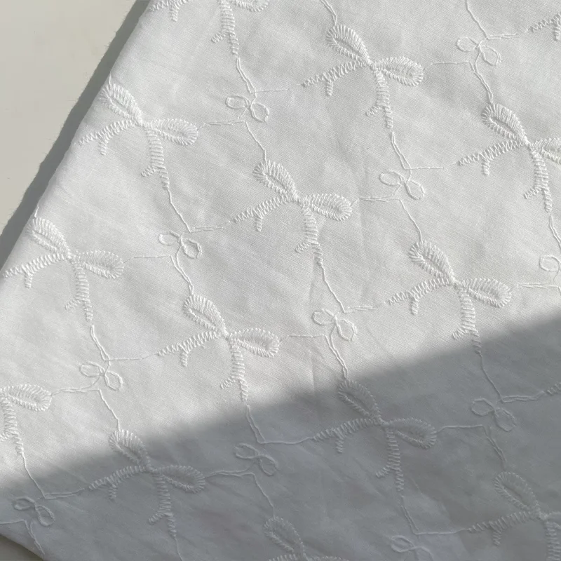 

Cotton Polyester Fabric Embroidered Bow White Dress Shirt Pillowcase Handmade DIY Sewing Fabric