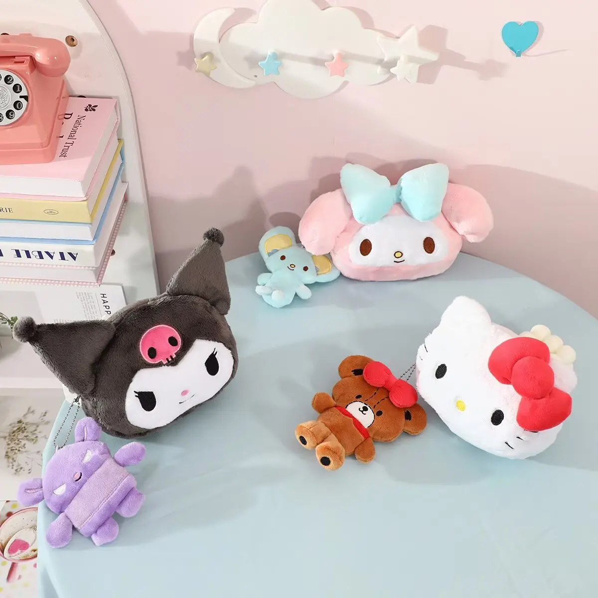

Miniso Kawii Hellokitty Plush Makeup Bag Cute Cartoon Large Capacity Storage Phone Small Bag Women's Birthday Gift