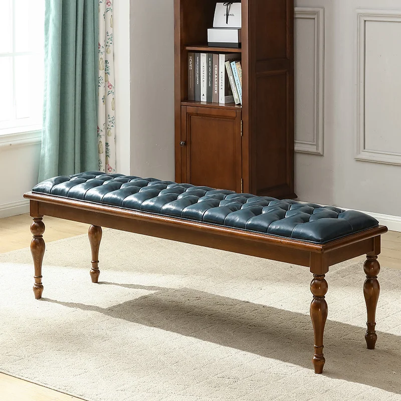 

American bedside stool solid wood bench sofa stool simple leather bedroom stool soft bag bench