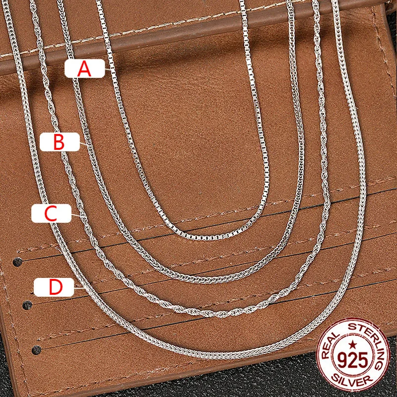 

S925 pure silver 45cm gold-plated necklace Female wisted rope chain Box Chain Minimalism Versatile collarbone