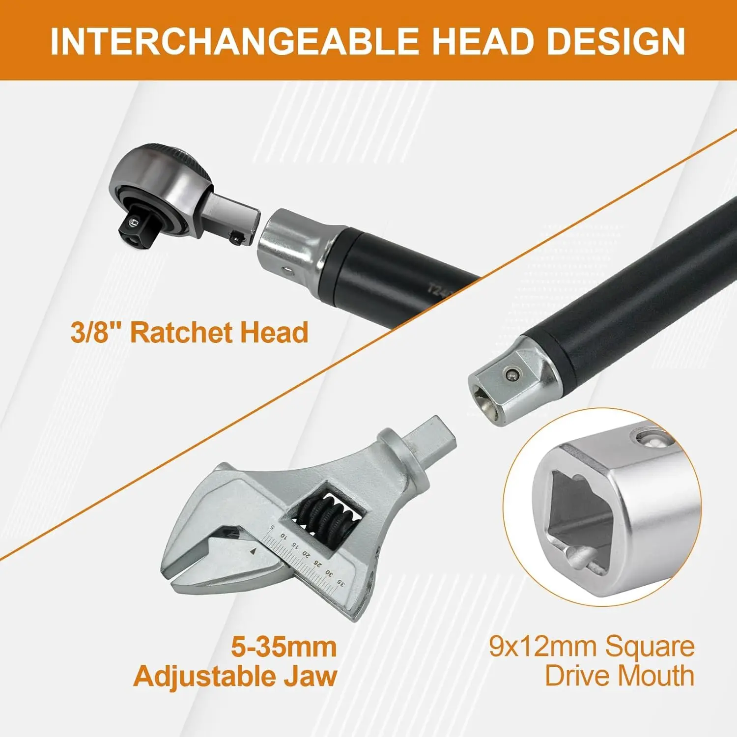 

Adjustable Digital Torque Wrench 5-99.6ft.lbs/6.8-135N.m 3/8" Ratchet Head 5-35mm Jaw Buzzer and LED for Car Moto Repair