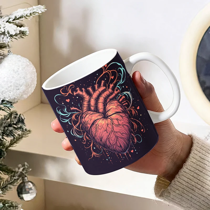 

Dark Romantic Anatomical Heart Ceramic Cup with Handle, Creative Coffee Cup, Insulated Milk Cup, Office Tea Cup, Fade-Resistant
