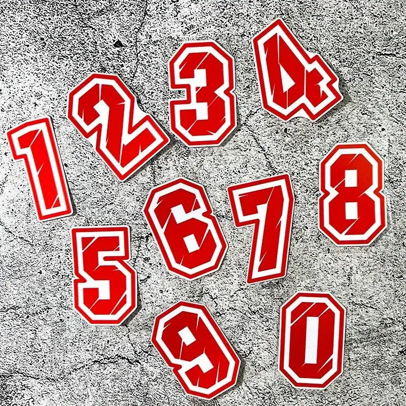 Red White Border Racing Number 0‑9 Waterproof Vinyl Decal for Motorcycle Car Helmet Scooter
