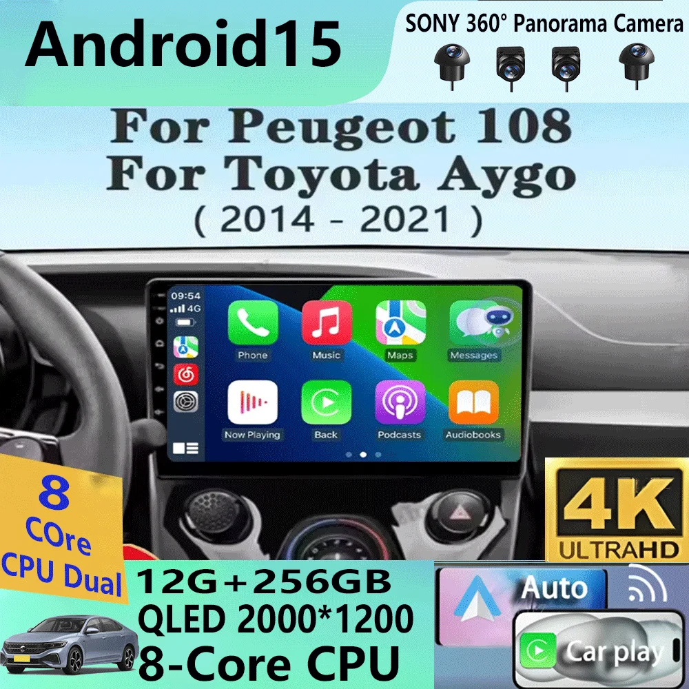 

Android 15 Car Radio For Peugeot 108 For Toyota Aygo B40 2014-2021 Multimedia Video Player Navigation Stereo GPS 2din 2 din DSP