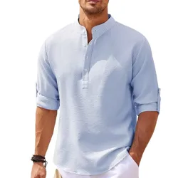 Camiseta con cuello levantado para hombre, camisa informal de manga larga, S-5XL, novedad de 2024