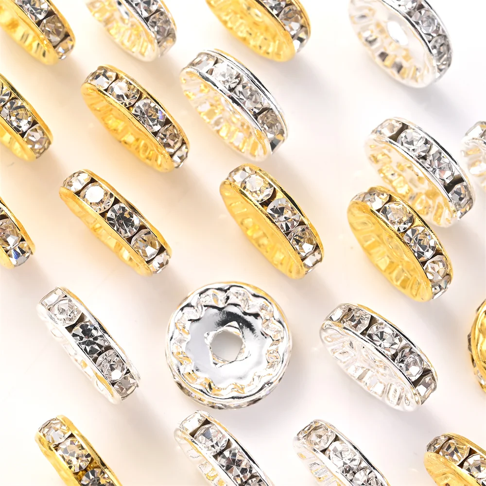 20 Stück 12mm Goldene Silberne Strass-Abstandsperlen aus Legierung, Kristall-Metall-Perlen für Armbänder, Halsketten, Schmuckherstellung und Bastelarbeiten – Detail 3
