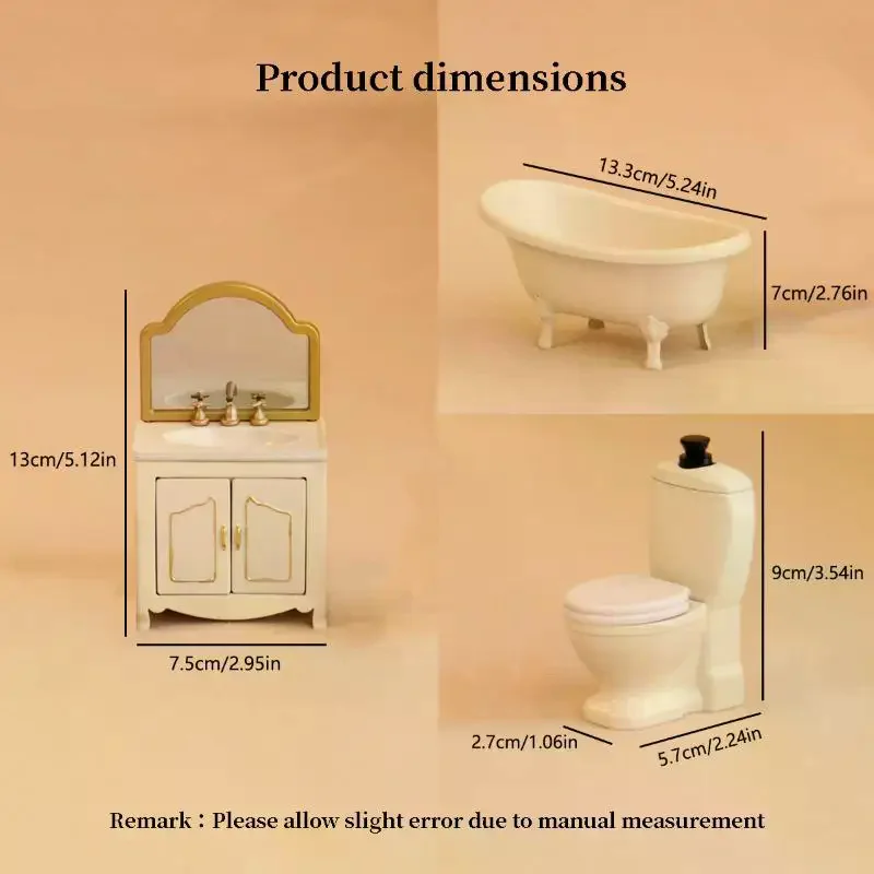 1/12 Dollhouse Simulation Bathtub Toilet Wash Basin Cabinet Model Dollhouse Bathroom Furniture Decoration Doll House Accessories