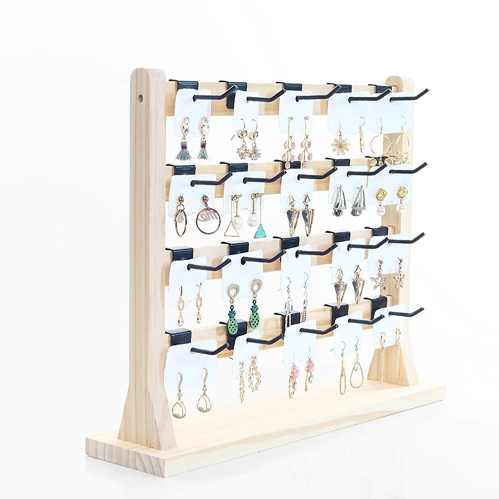 Wooden Earrings Display Stand with Hooks Decor Necklace Hanger for Dresser Bedroom Closet