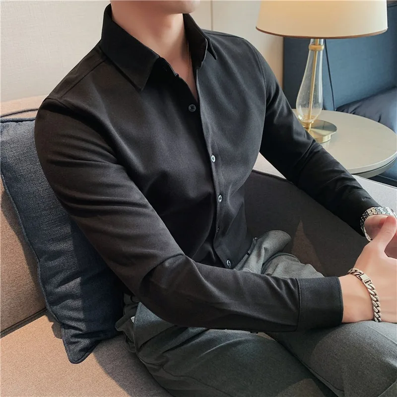 Autumn Winter Warm Woolen Shirt Men's High Quality Solid Color Double-sided Velvet Long Sleeve Shirts Social Office Men Clothing