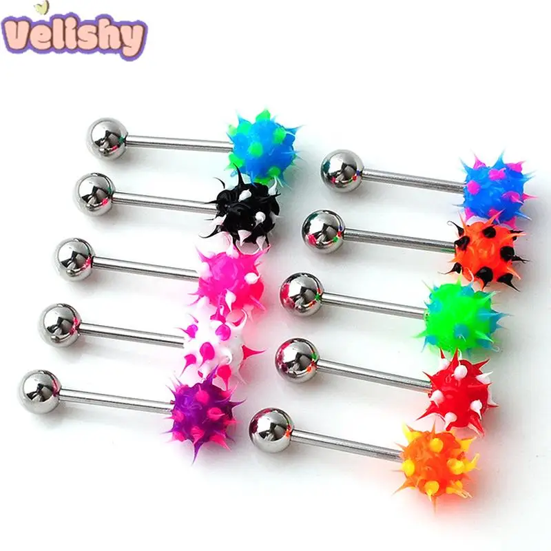 Steel Vibrating Tongue Ring Tongue Piercing Ring Colorful Rock Personality Rubber Barbell Tongue Ring Bar Body Jewelry