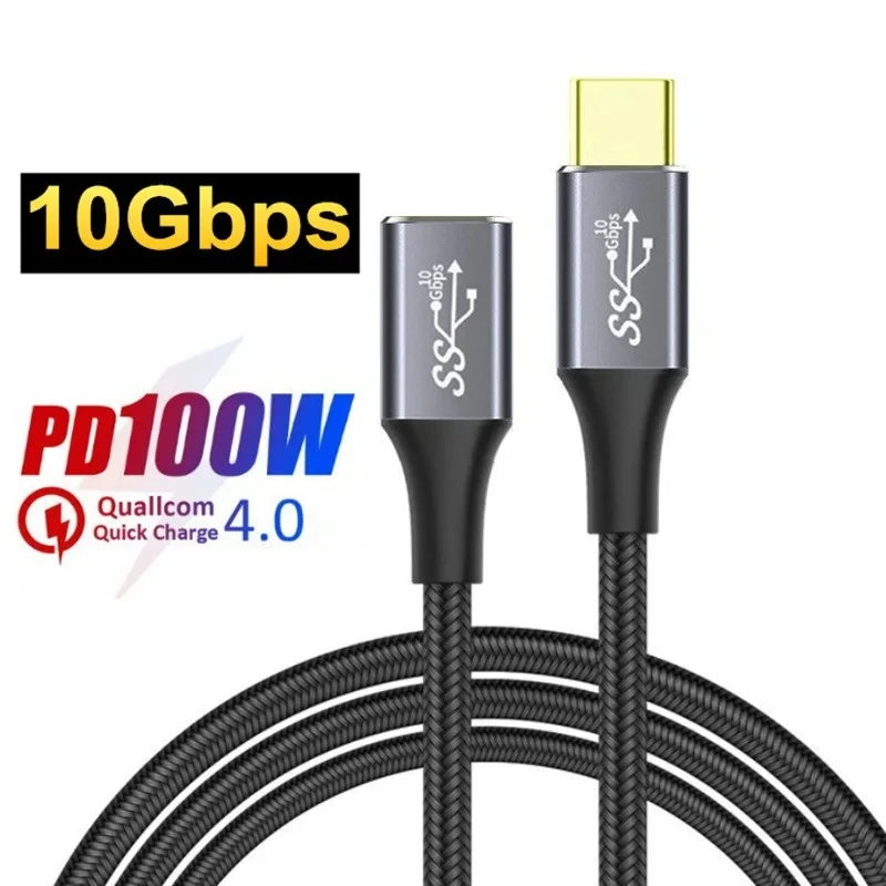 Teléfono Móvil PD 100W macho a hembra 10gbps Cable de extensión de carga rápida tipo C Cable USB 3,1 Gen 2